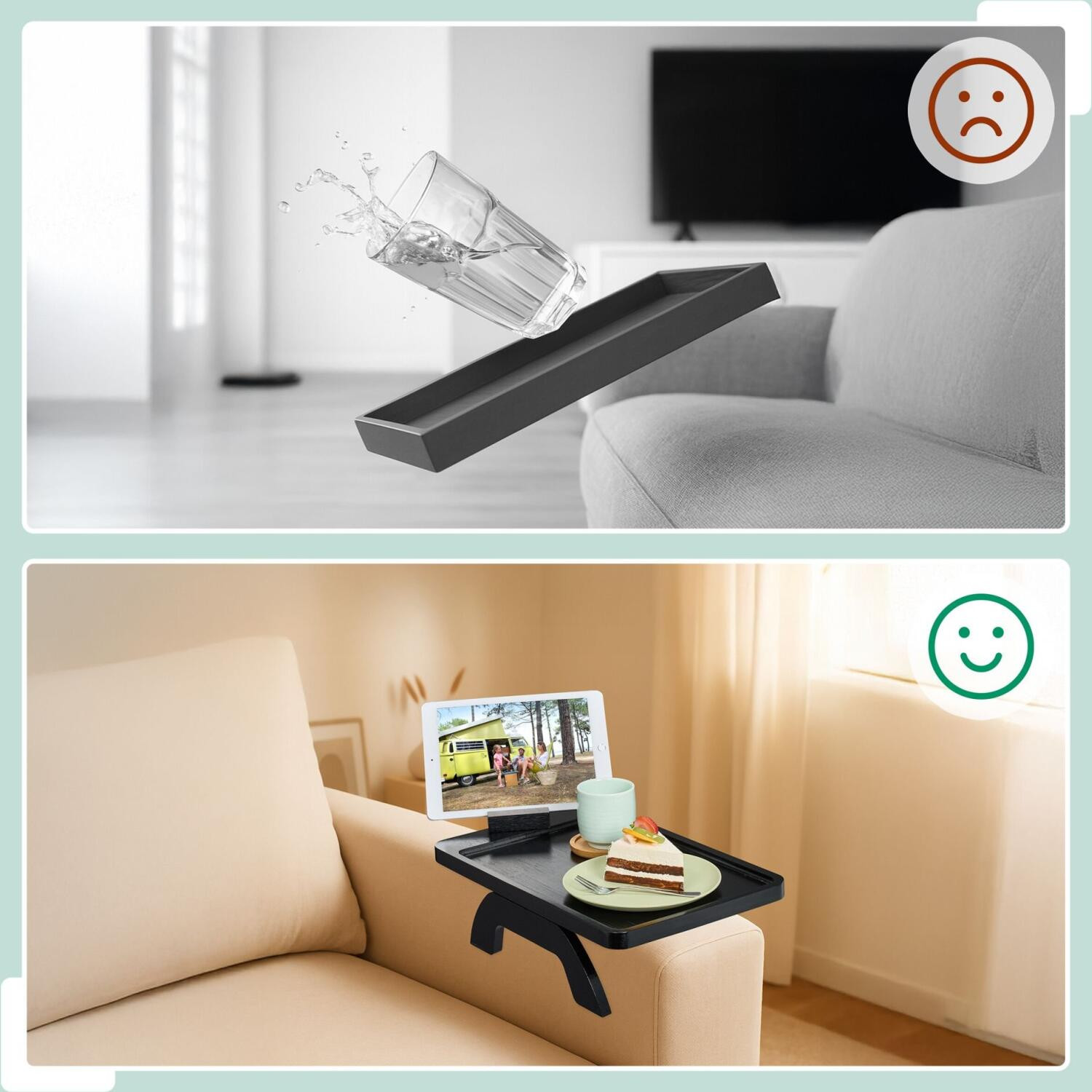 Δίσκος Σερβιρίσματος Relaxdays Sofa Armrest Tray για Μπράτσο Καναπέ από Μπαμπού με Βάση για Κινητό / Tablet - Black (10049529)