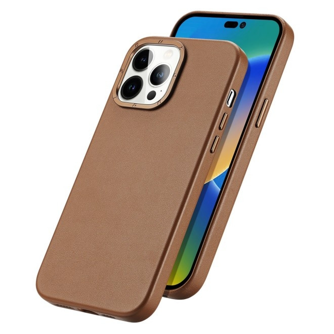 Duxducis Grit Elegant PU Leather - Σκληρή Θήκη MagSafe Apple iPhone 14 Pro Max - Brown (6934913035016)