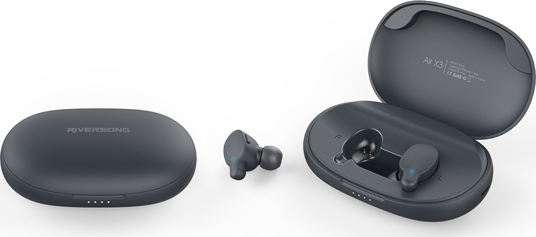 Riversong Air X3 Ασύρματα Ακουστικά Bluetooth με Θήκη και Φορητή Μπαταρία Φόρτισης 2000mAh - Grey (200-105-128)
