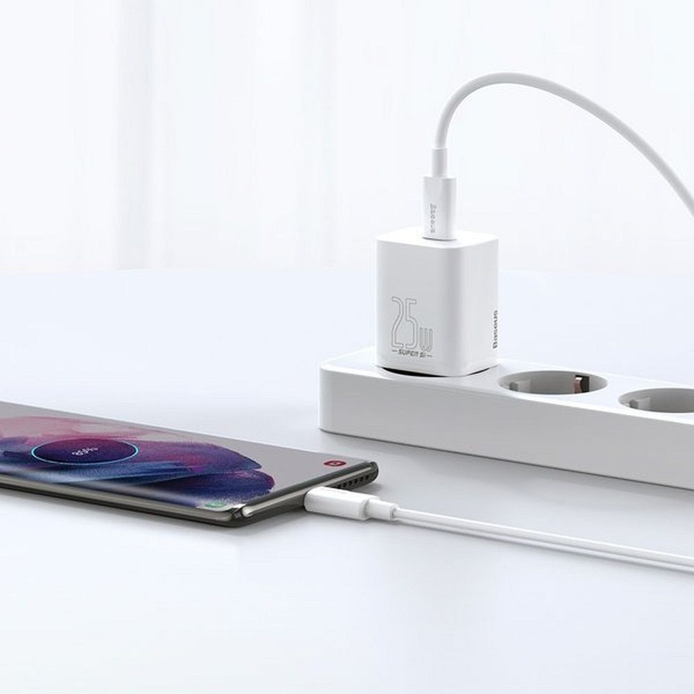 Baseus Φορτιστής  Super Si Quick Charger 1C 25W καλώδιο Type C 1m Λευκό (200-110-585)