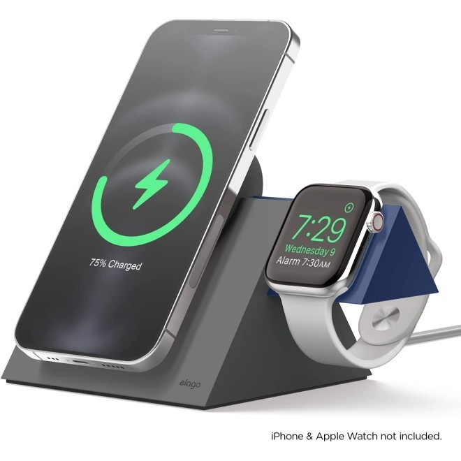 Elago MS5 Duo Charging Stand - Βάση Σιλικόνης για τον Ασύρματο Φορτιστή MagSafe και Φορτιστή Apple Watch - Dark Grey / Jean Indigo (EEMSST5-DUO-DGYJIN)