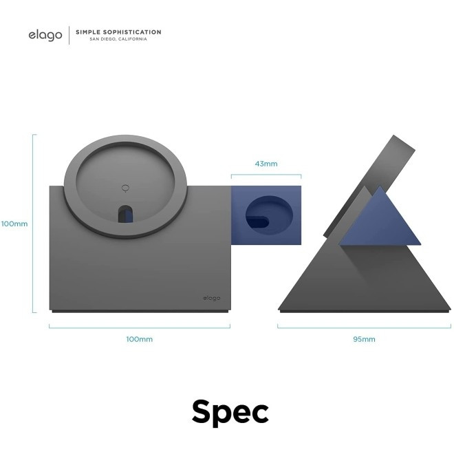 Elago MS5 Duo Charging Stand - Βάση Σιλικόνης για τον Ασύρματο Φορτιστή MagSafe και Φορτιστή Apple Watch - Dark Grey / Jean Indigo (EEMSST5-DUO-DGYJIN)