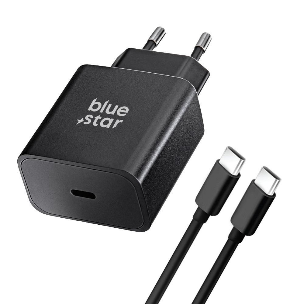 Blue Star Type-C to Type-C Cable & Wall Adapter (25w) Black 