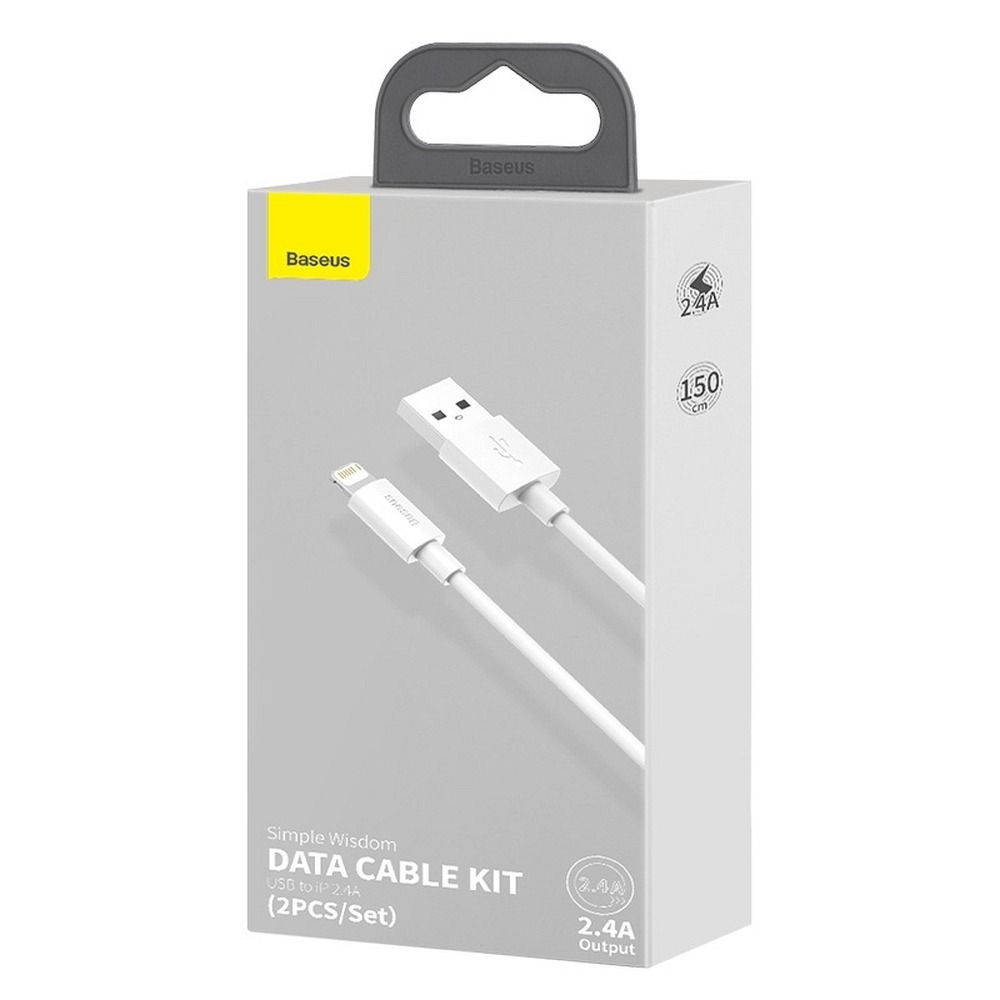 Baseus Καλώδιο USB A σε Lightning 2.4A Wisdom TZCALZJ-02 2 τεμάχια 1,5 m λευκό (6953156230316)