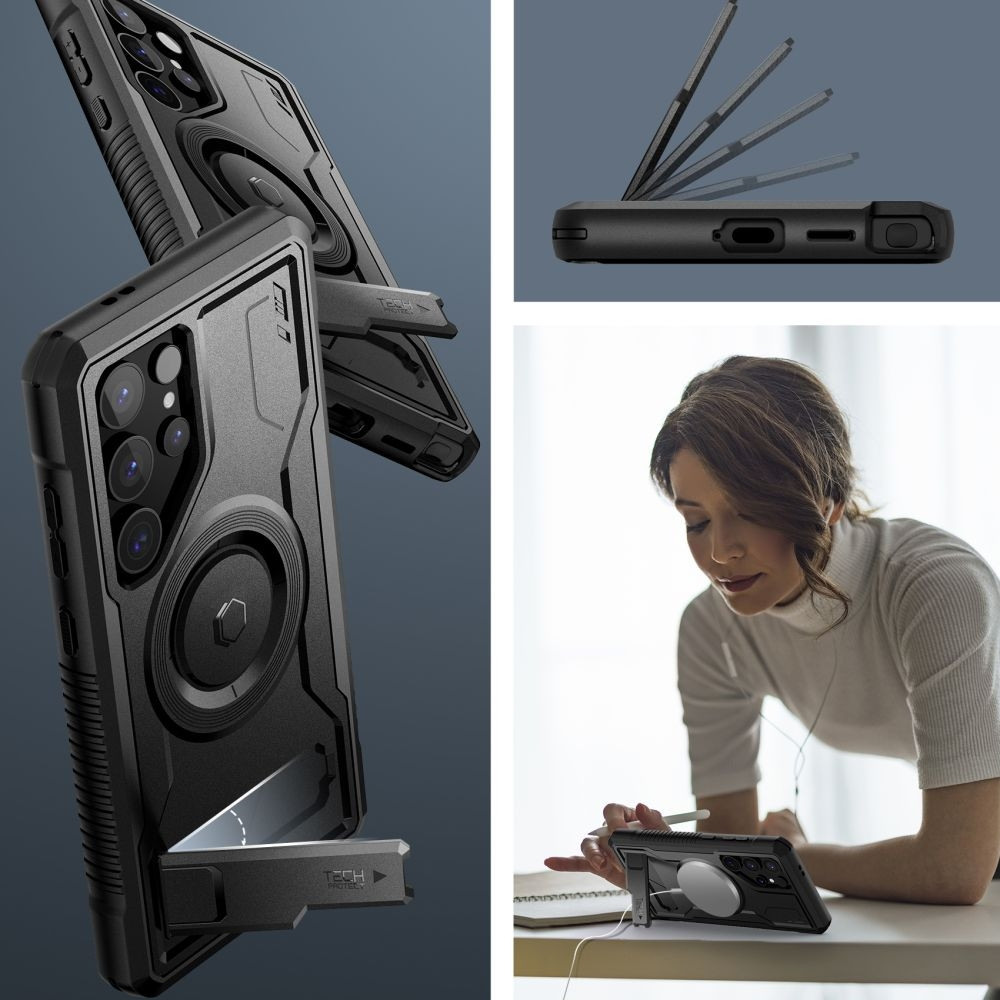 Full Body Ανθεκτική Θήκη MagSafe με Kickstand - Samsung Galaxy S24 Ultra - Tech-Protect Kevlar MagSafe Plus - Black (5906203690855)