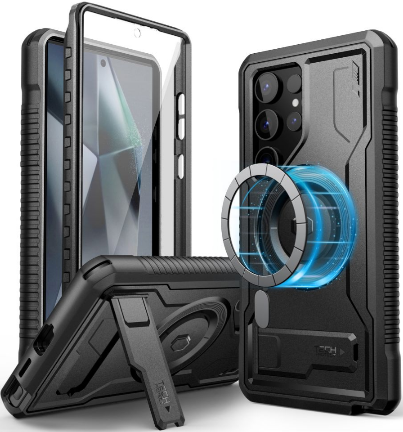 Full Body Ανθεκτική Θήκη MagSafe με Kickstand - Samsung Galaxy S24 Ultra - Tech-Protect Kevlar MagSafe Plus - Black (5906203690855)