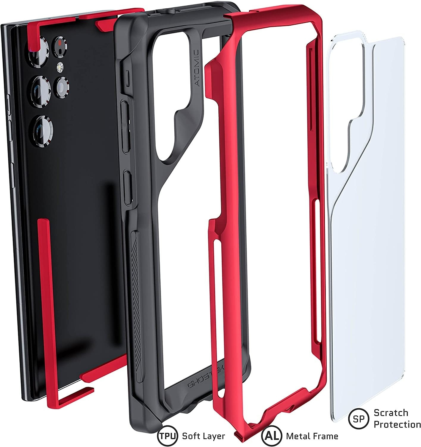 Ghostek Atomic Slim 4 - Ανθεκτική Θήκη Samsung Galaxy S22 Ultra 5G - Red (GHOCAS2956)