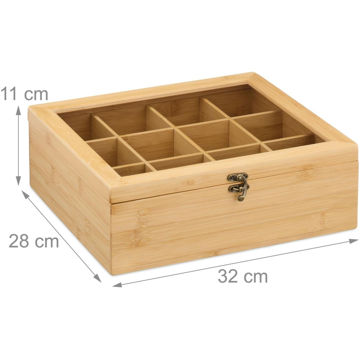 Κουτί για Τσάι Relaxdays Bamboo Tea Box Αποθήκευσης από Μπαμπού 12 Θέσεων 11 x 32 x 28 cm - Natural (10050588)