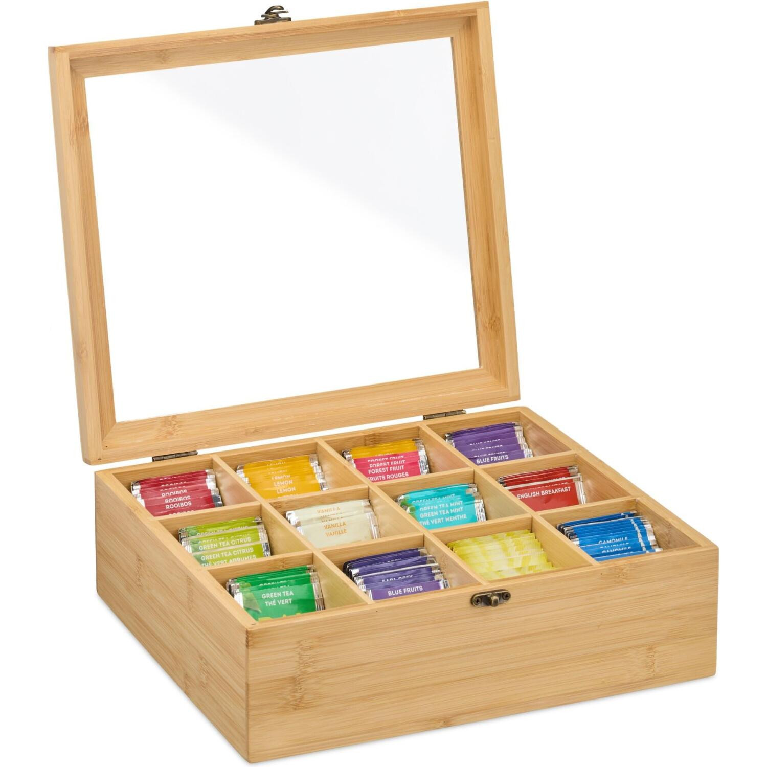 Κουτί για Τσάι Relaxdays Bamboo Tea Box Αποθήκευσης από Μπαμπού 12 Θέσεων 11 x 32 x 28 cm - Natural (10050588)