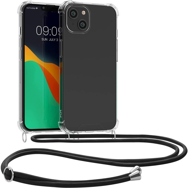 KWmobile Διάφανη Θήκη Σιλικόνης με Λουράκι Λαιμού - Apple iPhone 14 Plus - Transparent / Black (59109.01)