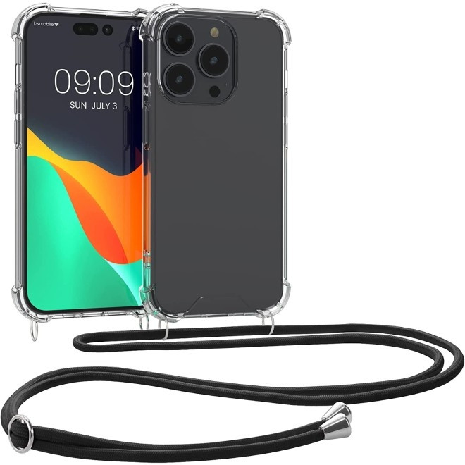 KWmobile Διάφανη Θήκη Σιλικόνης με Λουράκι Λαιμού - Apple iPhone 14 Pro - Transparent / Black (59110.01)