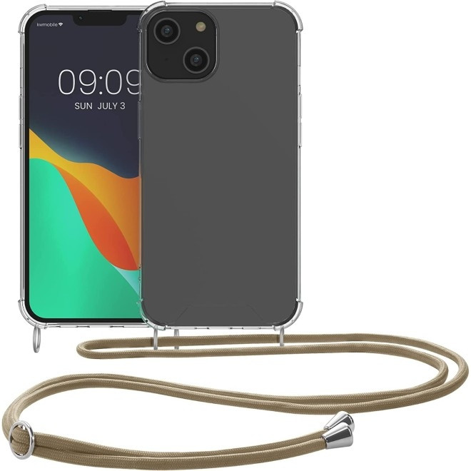 KWmobile Διάφανη Θήκη Σιλικόνης με Λουράκι Λαιμού - Apple iPhone 14 - Transparent / Gold (59108.21)