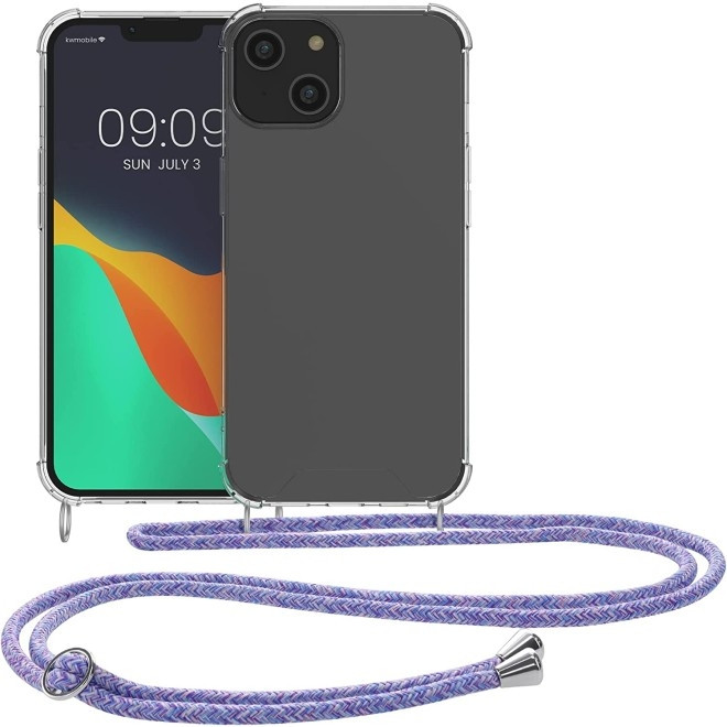 KWmobile Διάφανη Θήκη Σιλικόνης με Λουράκι Λαιμού - Apple iPhone 14 - Transparent / Lavender / Violet / White (59108.108)