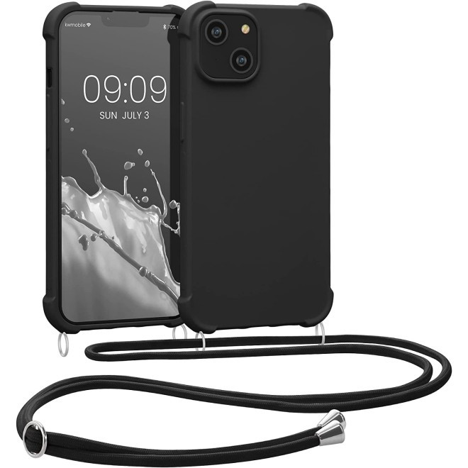 KWmobile Matte Θήκη Σιλικόνης με Λουράκι Λαιμού Apple iPhone 14 - Black (59116.01)