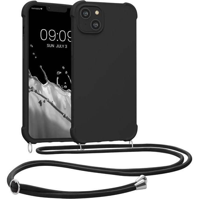 KWmobile Matte Θήκη Σιλικόνης με Λουράκι Λαιμού Apple iPhone 14 Plus - Black (59117.01)