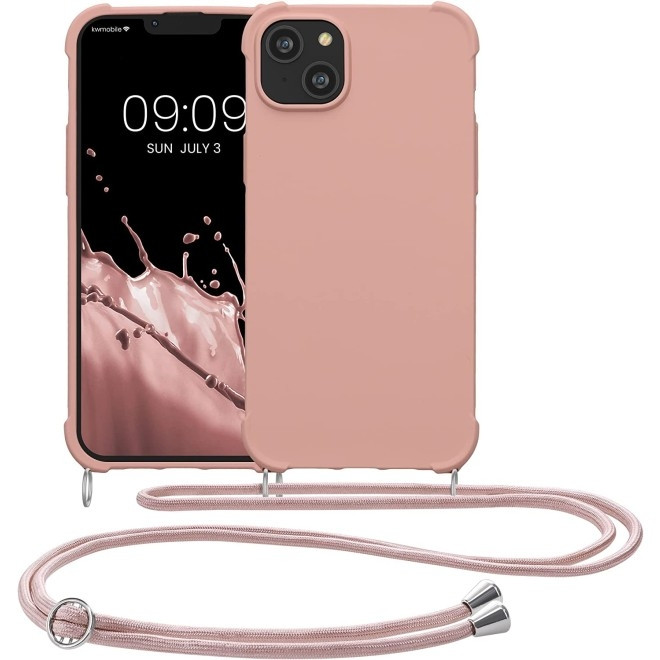KWmobile Matte Θήκη Σιλικόνης με Λουράκι Λαιμού Apple iPhone 14 Plus - Mother Of Pearl (59117.154)