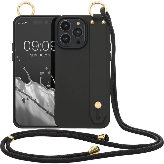 KWmobile Θήκη Σιλικόνης με Λουράκι Λαιμού και Finger Holder - Apple iPhone 14 Pro Max - Black (59099.01)