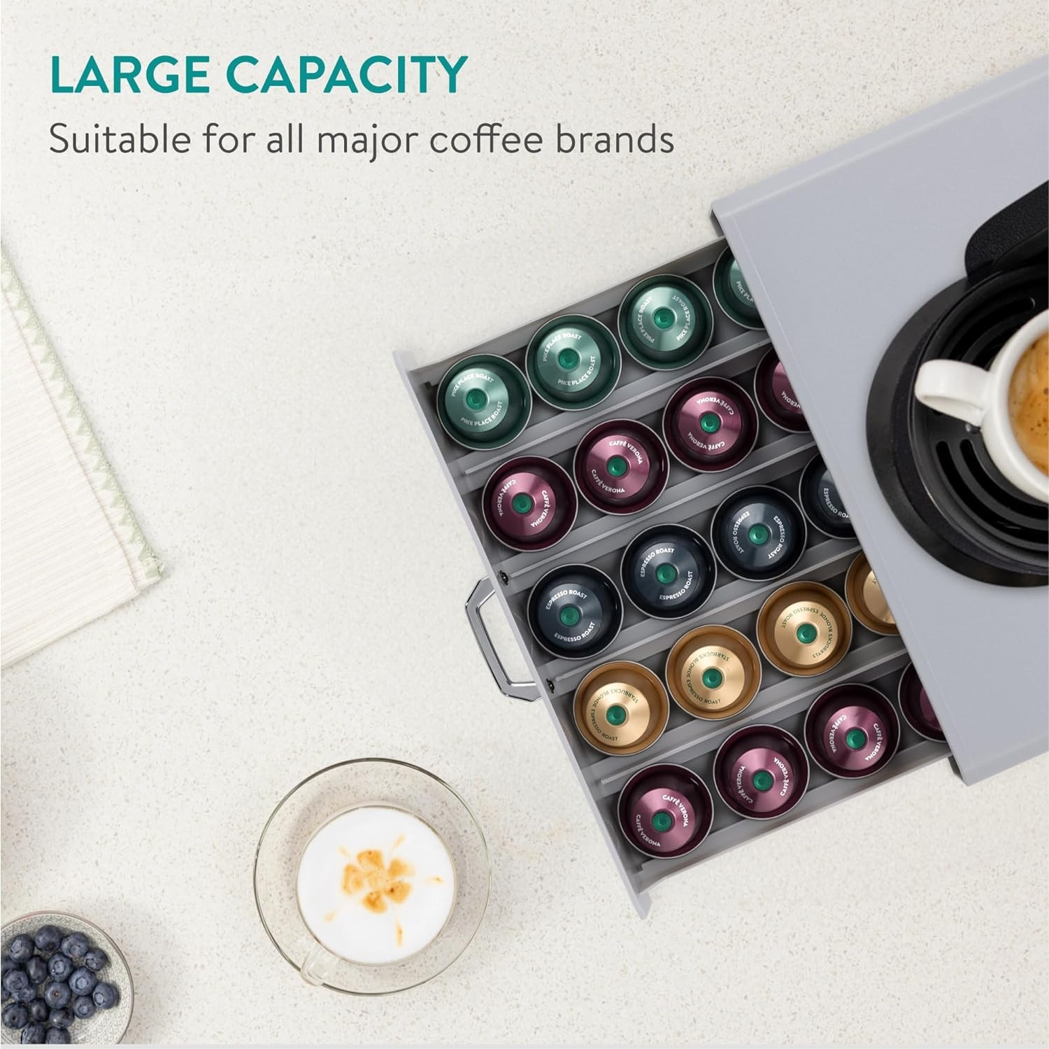 Navaris Coffee Pod Holder - Συρτάρι για 50 Κάψουλες Nespresso / Βάση για Καφετιέρα - Grey (47364.03.22)