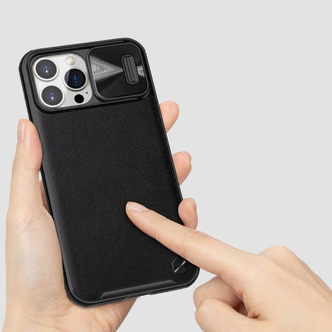 Nillkin CamShield Leather Case - Δερμάτινη Θήκη με Κάλυμμα για την Κάμερα - Apple iPhone 13 Pro Max - Black (6902048237346)
