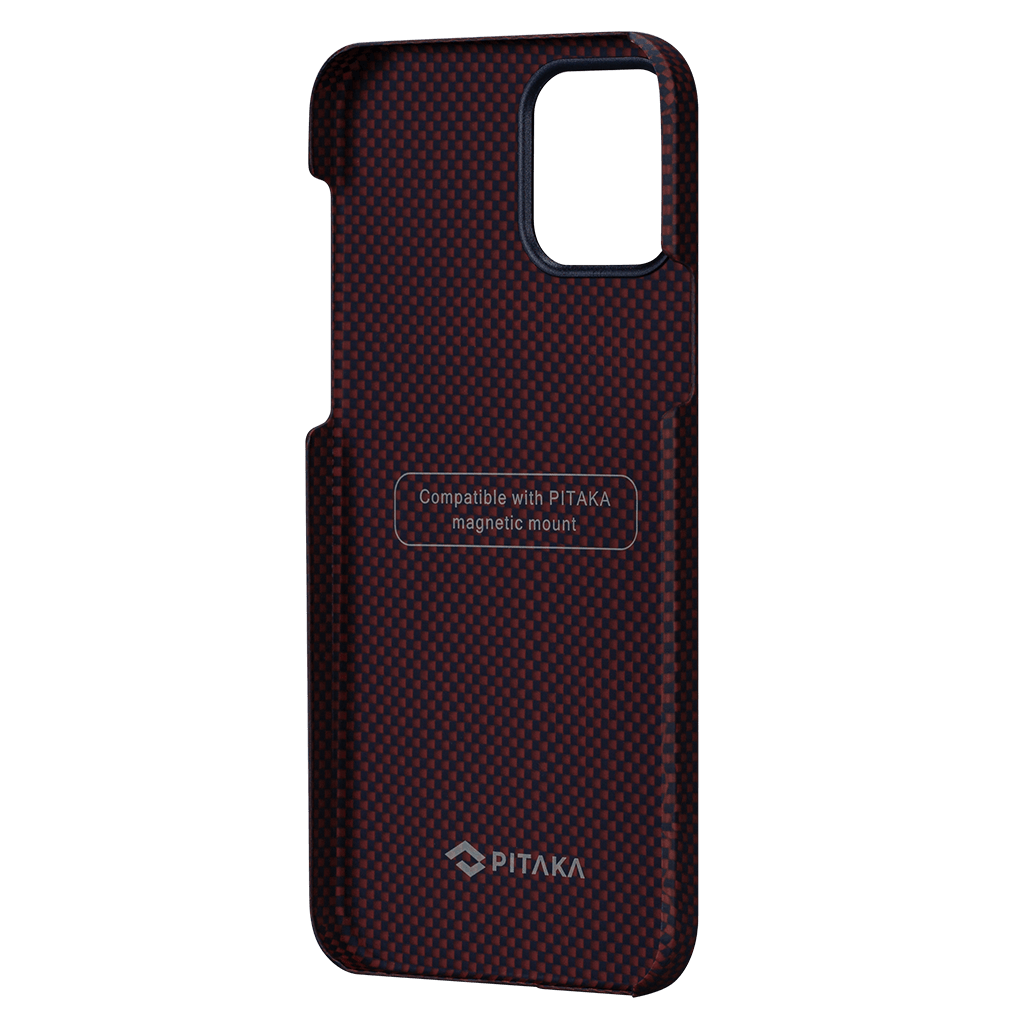 Pitaka MagEz Case - Θήκη Aramid Fiber Body Apple iPhone 12 - Black / Red Plain (KI1204P) (200-108-157)