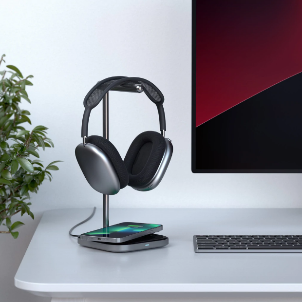Satechi 2 in 1 Headphone Stand and Wireless Charger - Βάση Στήριξης & Φόρτισης Airpods Max με 1 x Type-C και Ασύρματη Φόρτιση MagSafe για iPhone 13 / 12 - 7.5W - Space Gray (ST-UCHSMCM)