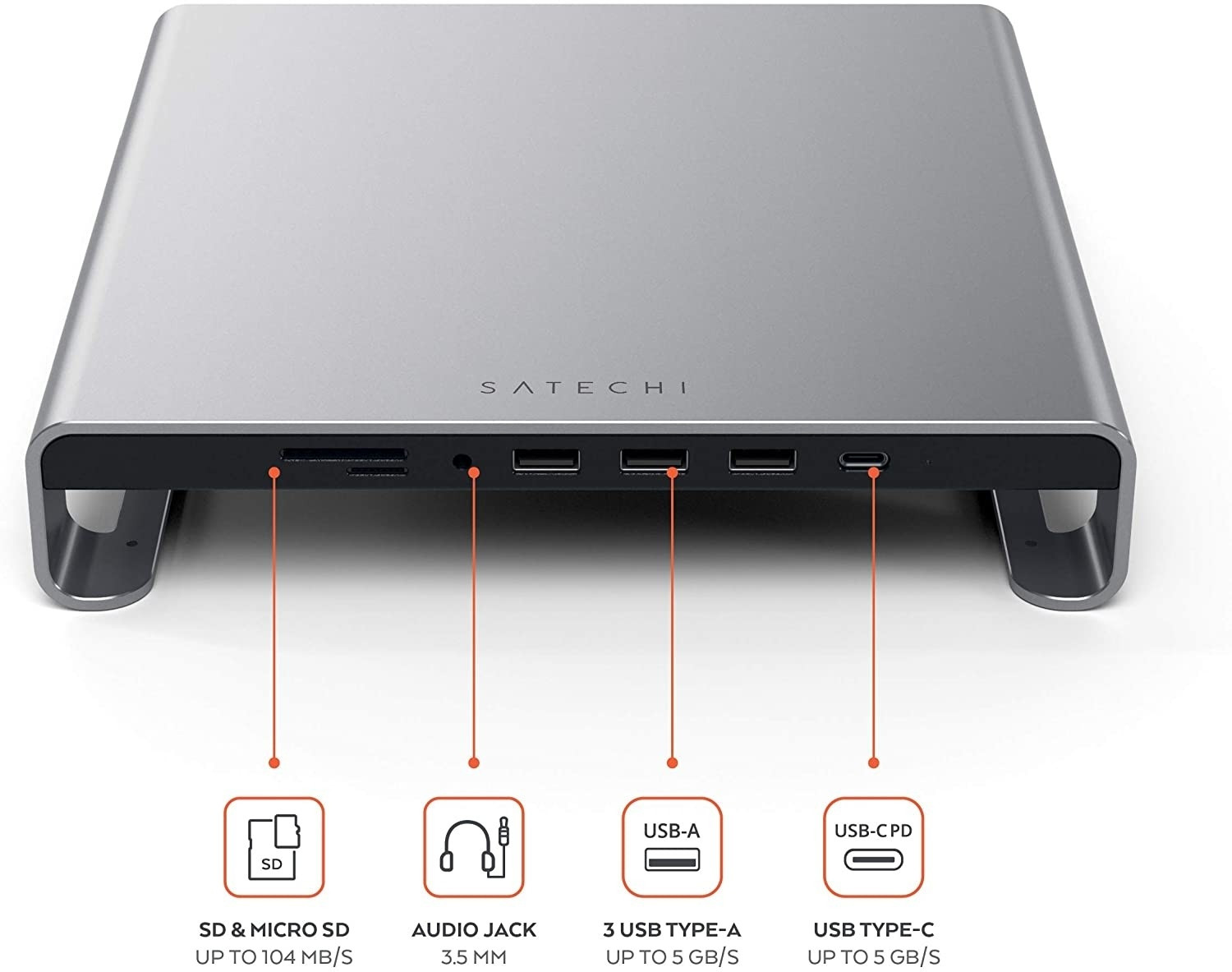 Satechi Type-C Aluminum Monitor Stand Hub for Imac- Βάση Αλουμινίου για Οθόνη Imac - Space Gray (ST-AMSHM)