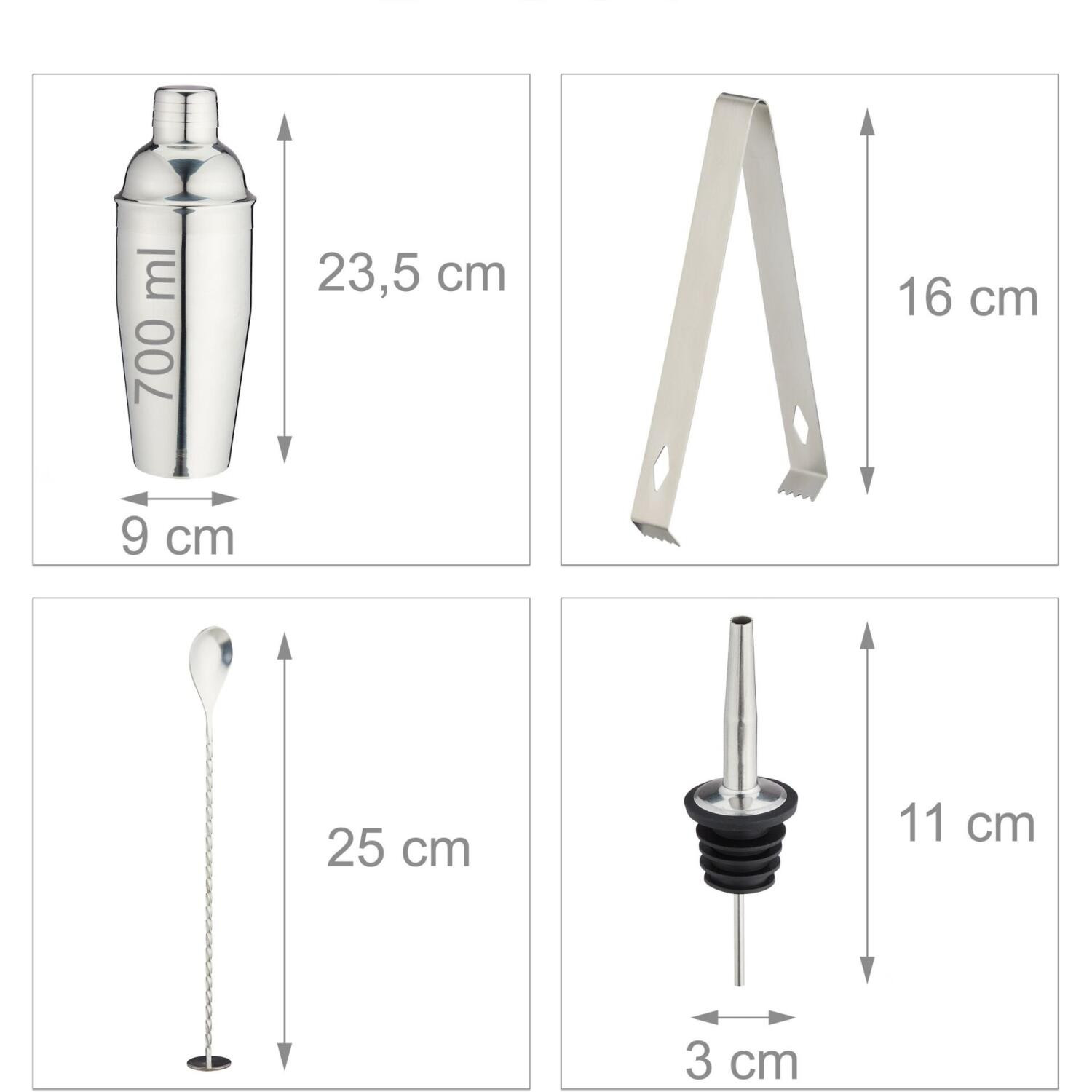 Σετ Κοκτέιλ Relaxdays 16-Part Cocktail Shaker Set από Ανοξείδωτο Ατσάλι με Βάση από Μπαμπού - Silver / Natural (10046384)