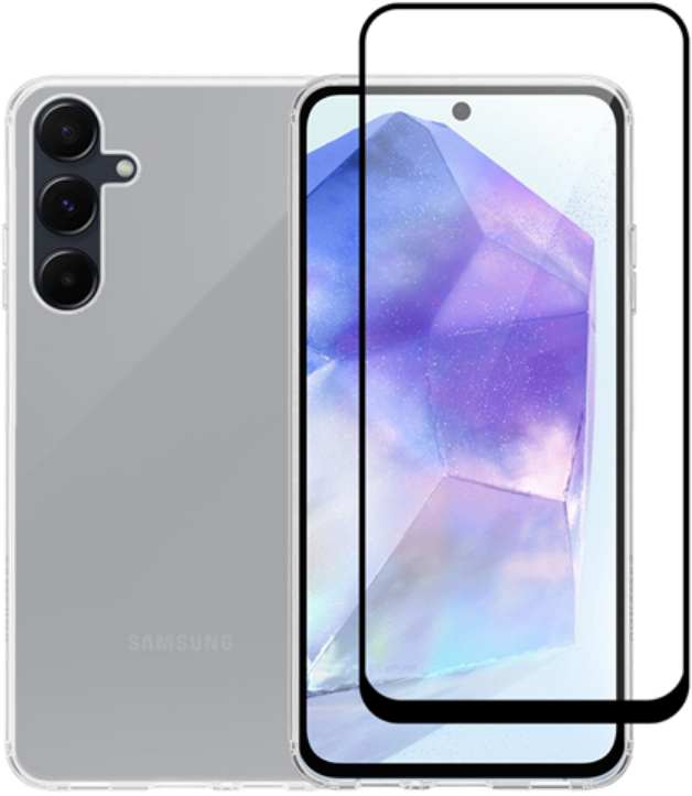 Σετ Διάφανη Θήκη Σιλικόνης & Full Face Tempered Glass - Samsung Galaxy A35 - Vivid Set Gelly Case & Full Face Tempered Glass - Transparent / Black (VIGELLY367GLASSBK)