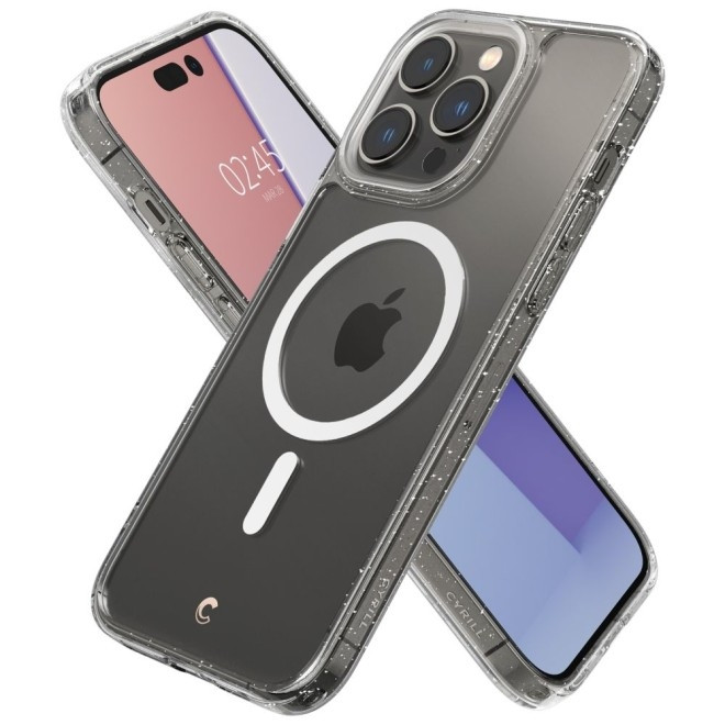 Spigen Cyrill Shine Mag - Σετ Θήκη MagSafe / 2 x Tempered Glass / Λουράκι Χειρός - Apple iPhone 14 Pro - Clear Glitter (ACS05020)