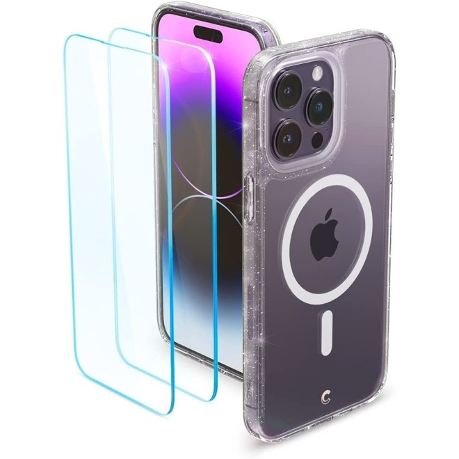 Spigen Cyrill Shine Mag - Σετ Θήκη MagSafe / 2 x Tempered Glass / Λουράκι Χειρός - Apple iPhone 14 Pro - Clear Glitter (ACS05020)