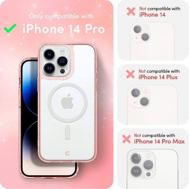 Spigen Cyrill Shine Mag - Σετ Θήκη MagSafe / 2 x Tempered Glass / Λουράκι Χειρός - Apple iPhone 14 Pro - Rose Glitter (ACS05021)