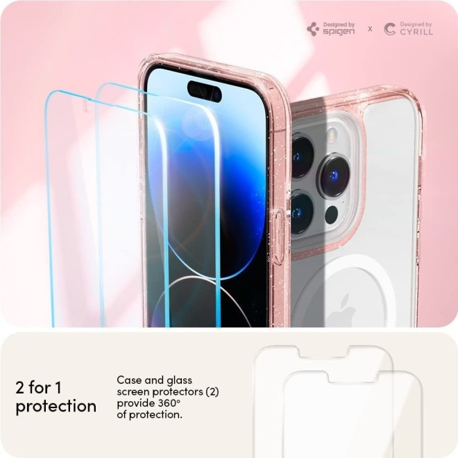Spigen Cyrill Shine Mag - Σετ Θήκη MagSafe / 2 x Tempered Glass / Λουράκι Χειρός - Apple iPhone 14 Pro - Rose Glitter (ACS05021)