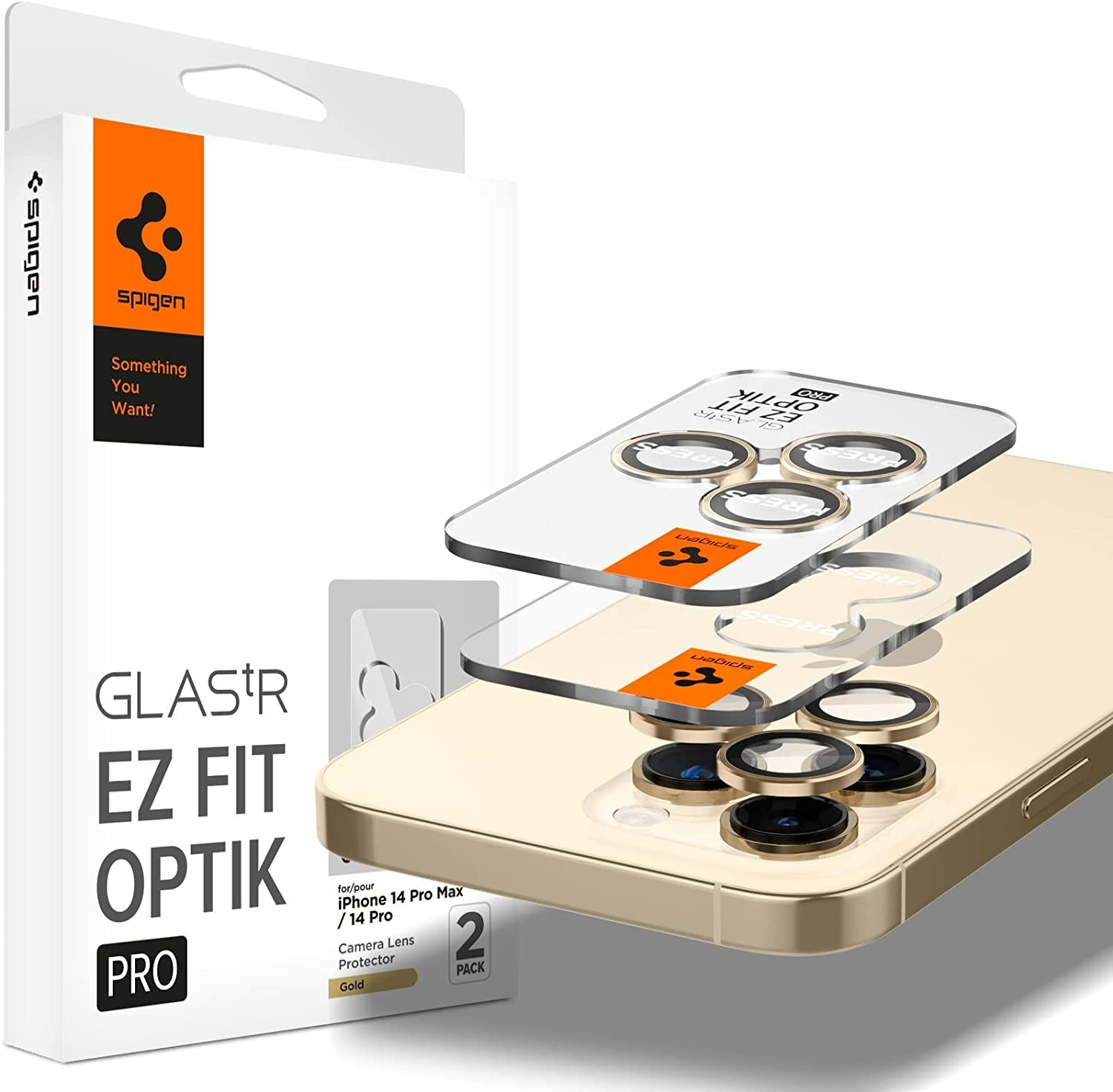 Spigen GLAS.tR EZ Fit OPTIK Pro Camera Lens Protector - Αντιχαρακτικό Προστατευτικό Γυαλί για Φακό Κάμερας Apple iPhone 14 Pro / 14 Pro Max - 2 Τεμάχια - Gold  (AGL05598)