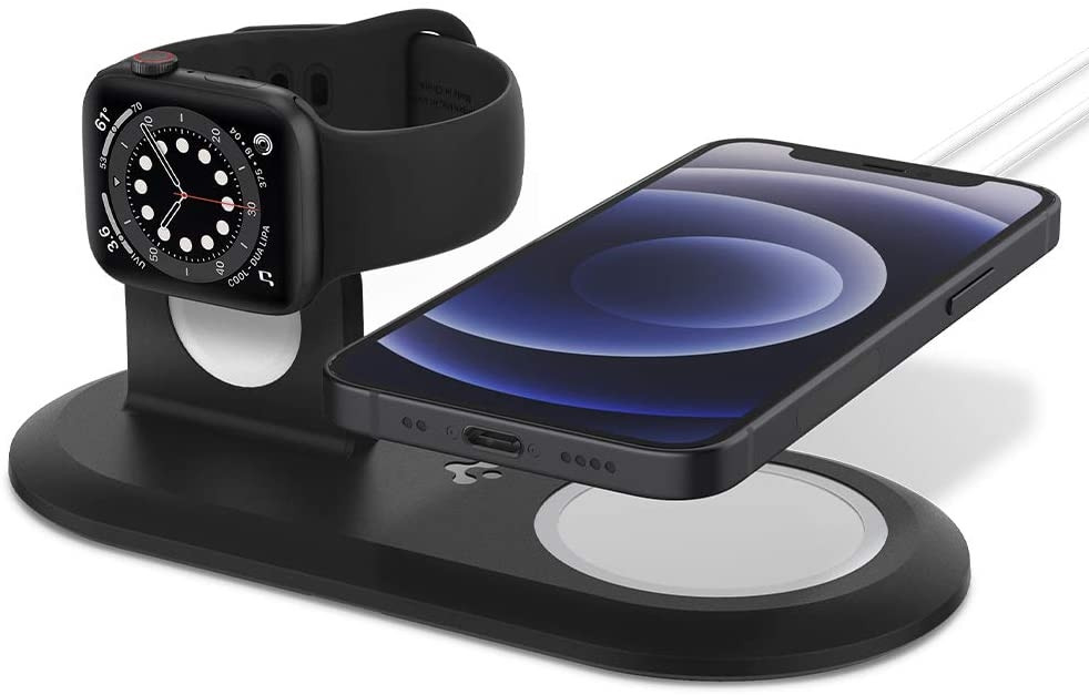 Spigen Mag Fit Duo - Βάση για τον Ασύρματο Φορτιστή MagSafe & Φορτιστή Apple Watch - Black (AMP02796)