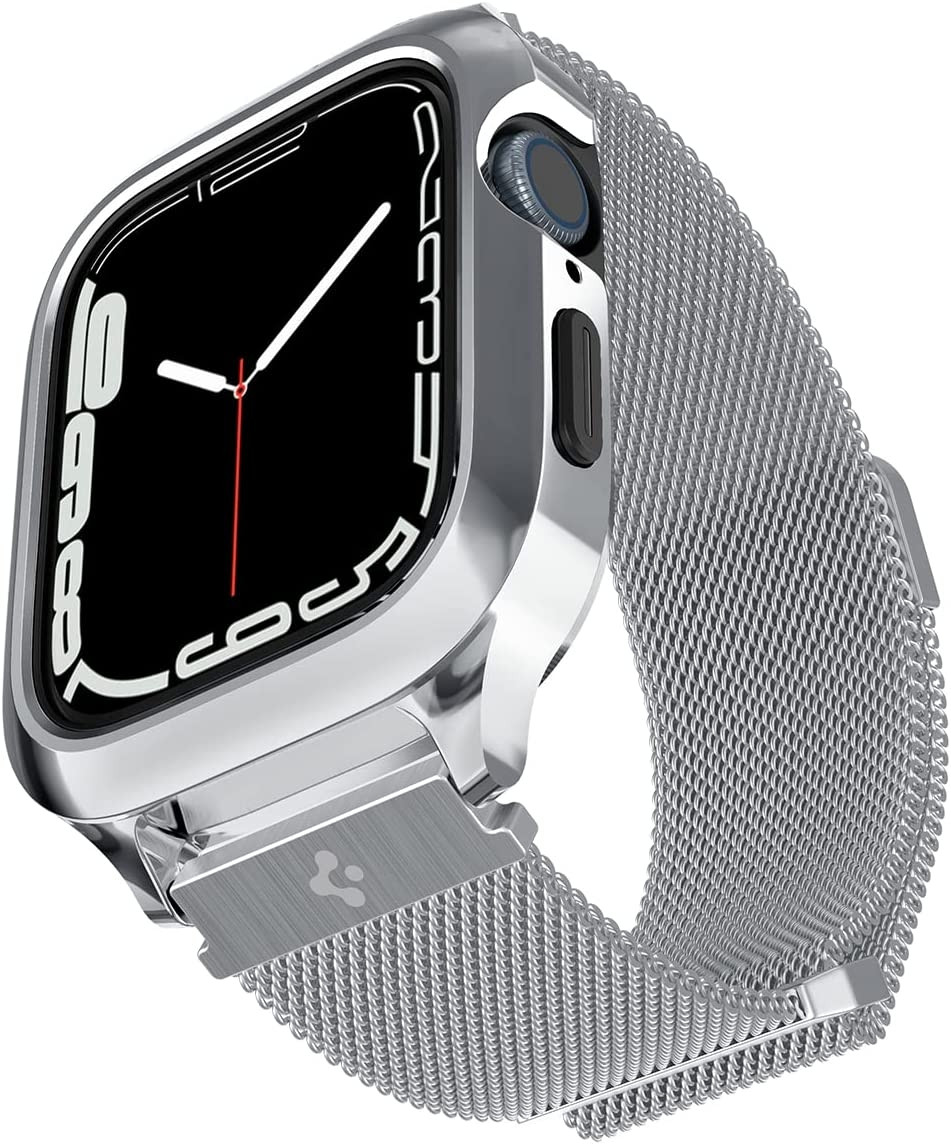 Spigen Metal Fit Pro - Σετ Ανθεκτική Θήκη από Αλουμίνιο & Λουράκι από Ανοξείδωτο Ατσάλι - Apple Watch SE/8/7/6/5/4 (45/44mm) - Silver (ACS04584)