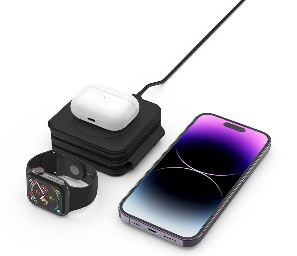 Tech-Protect A24 3 in 1 Wireless Charger - Αναδιπλούμενος Μαγνητικός Ασύρματος Φόρτισης MagSafe για iPhone 15 / 14 / 13 / 12 / Airpods / Apple Watch - 15W - Black (9490713934418)