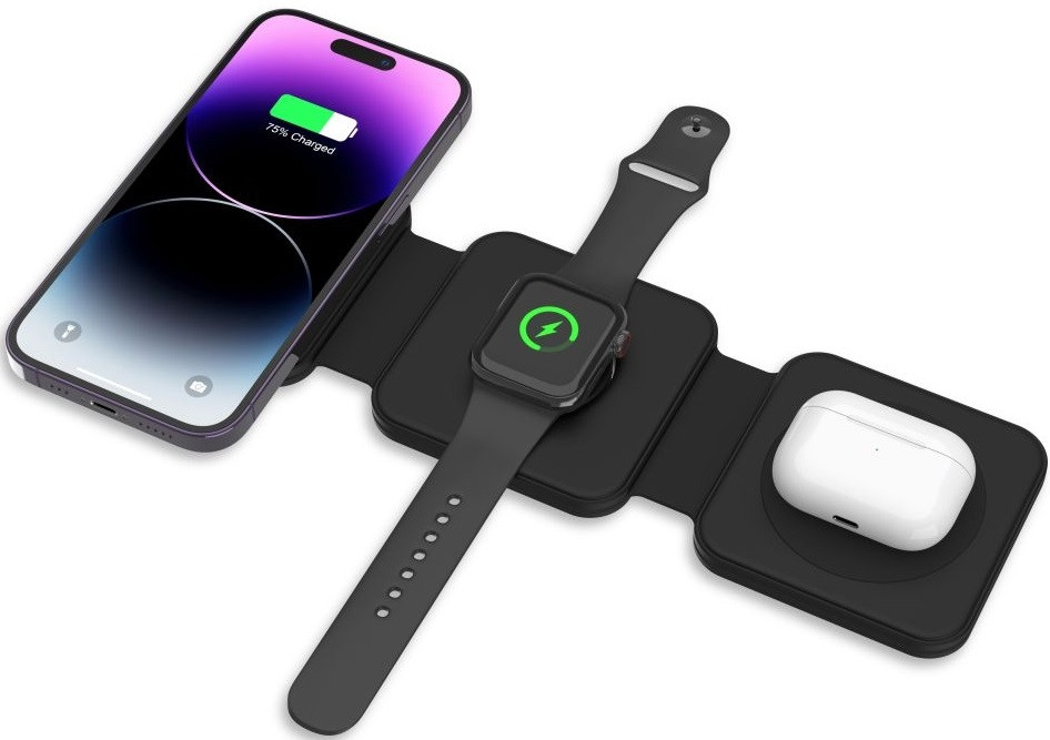 Tech-Protect A24 3 in 1 Wireless Charger - Αναδιπλούμενος Μαγνητικός Ασύρματος Φόρτισης MagSafe για iPhone 15 / 14 / 13 / 12 / Airpods / Apple Watch - 15W - Black (9490713934418)