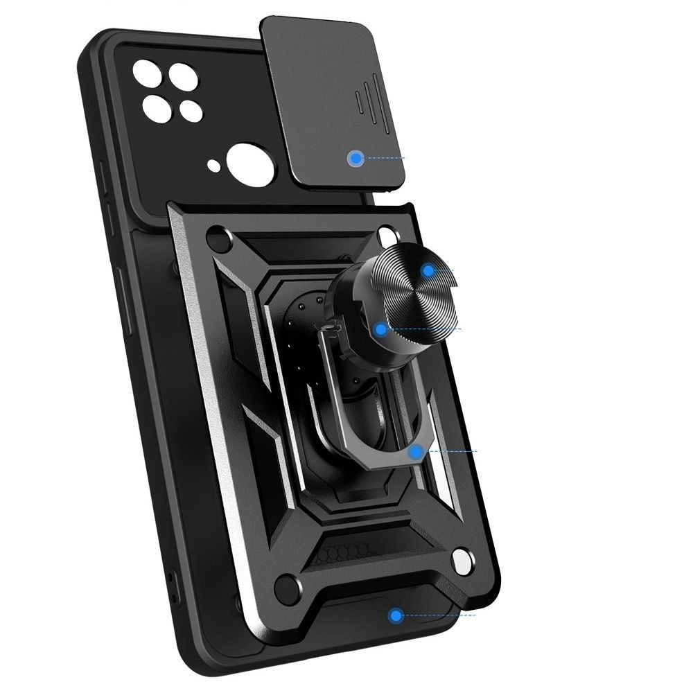 Tech-Protect Camshield Pro - Ανθεκτική Θήκη Xiaomi Redmi 10C με Κάλυμμα για την Κάμερα & Μεταλλικό Ring Holder - Black (9589046922367)