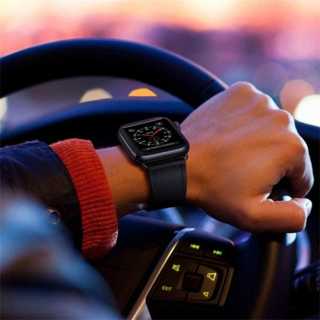 Tech-Protect Δερμάτινο Λουράκι Leatherfit - Apple Watch SE/7/6/5/4/3 (45/44/42mm) - Black (0795787713709)