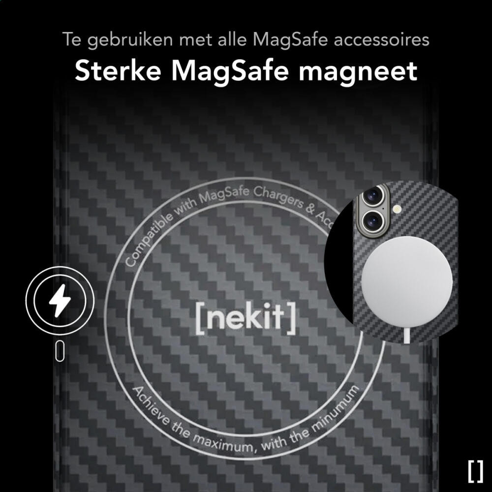 Θήκη Apple iPhone 16 - Nekit Fiber Σκληρή με MagSafe Aramid Fiber - 1mm - 1500D Kevlar - Black (8719246451881)