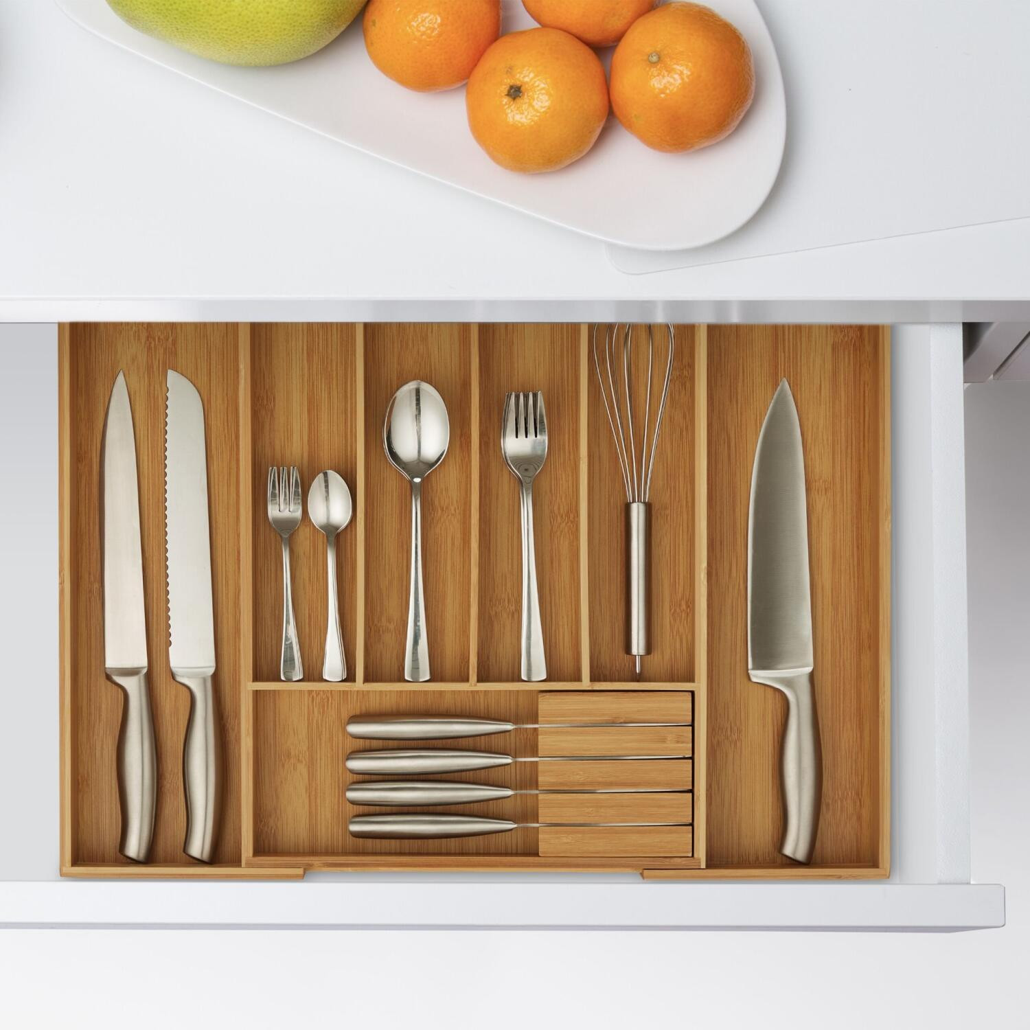 Θήκη για Μαχαιροπίρουνα Συρταριού Relaxdays Extendable Cutlery Tray Ρυθμιζόμενη από Μπαμπού - Natural (10032173)