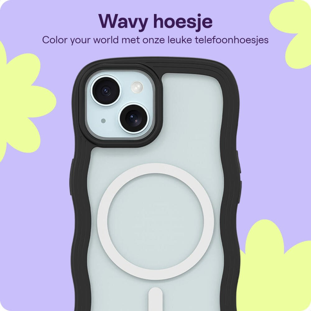 Θήκη iPhone 15 / 14 / 13 HappyCase Wavy Διάφανη Σκληρή με MagSafe & TPU Bumper - Black (8719246471445)