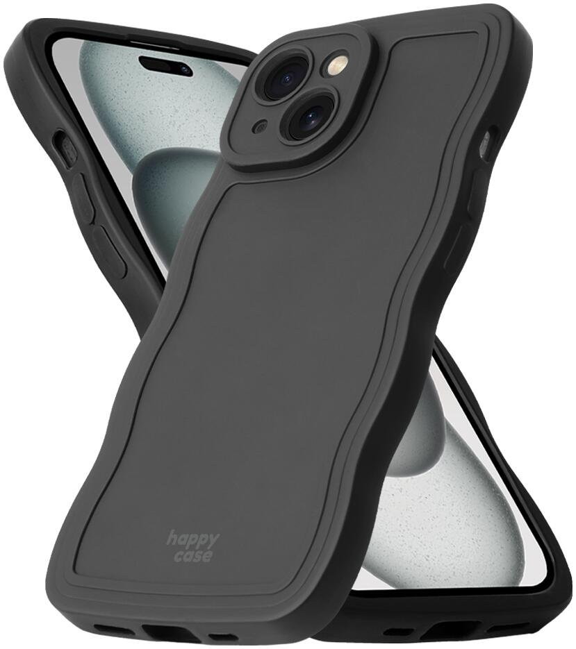Θήκη iPhone 15 HappyCase Wavy Σιλικόνης - Black (8719246471544)