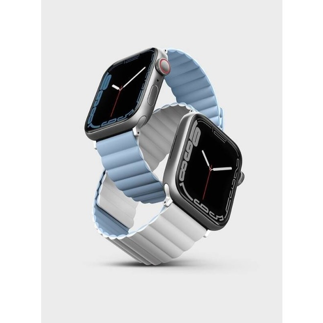 Uniq Revix Μαγνητικό Λουράκι Premium Σιλικόνης Apple Watch SE/7/6/5/4/3 (41/40/38mm) - White / Blue (UNIQ-41MM-REVWHTBLU) 