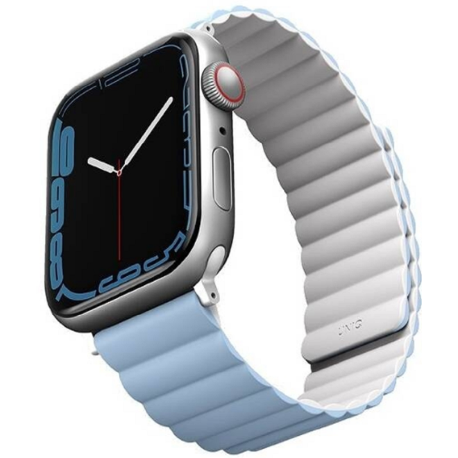 Uniq Revix Μαγνητικό Λουράκι Premium Σιλικόνης Apple Watch SE/7/6/5/4/3 (41/40/38mm) - White / Blue (UNIQ-41MM-REVWHTBLU) 
