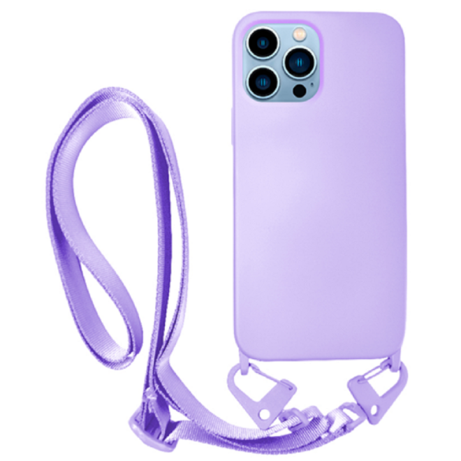 Vivid Silicone Strap - Θήκη Σιλικόνης με Λουράκι Λαιμού - Apple iPhone 13 Pro Max - Lilac (VISISTRAP198LILAC)