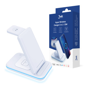 Ασύρματος Φορτιστής 3mk Hyper Wireless Charger 3 σε 1 (Κινητό, Ακουστικά, Apple Watch) 15W - 3MK - Λευκό - Ασύρματος Φορτιστής (Qi Pad), Βάση Φόρτισης