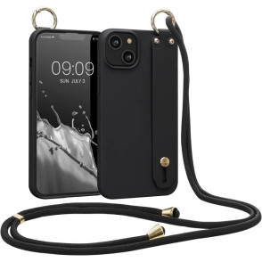 KWmobile Θήκη Σιλικόνης με Λουράκι Λαιμού και Finger Holder - Apple iPhone 14 Plus - Black (59096.01)