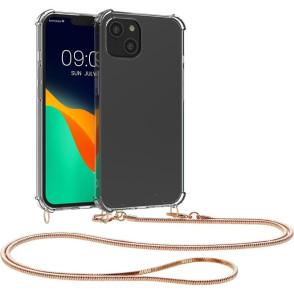 KWmobile Διάφανη Θήκη Σιλικόνης με Μεταλλικό Λουράκι Λαιμού Apple iPhone 14 Plus - Transparent / Gold (59103.21)