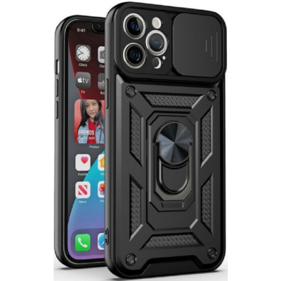 Bodycell Armor Slide - Ανθεκτική Θήκη iPhone 13 Pro Max με Κάλυμμα για την Κάμερα & Μεταλλικό Ring Holder - Black (5206015003530)